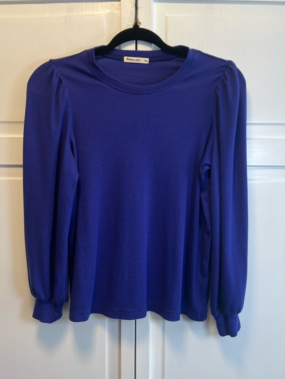 Marine Layer Lexi Rib Puff Sleeve Ribbed Top Size XS Blue/Purple